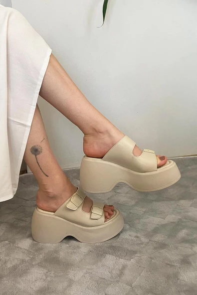 Kadın Oliver Bej İki Tokalı Kalın Taban Ortopedik Sandalet K-3040 - 4