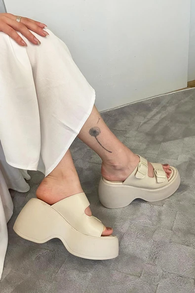 Kadın Oliver Bej İki Tokalı Kalın Taban Ortopedik Sandalet K-3040 - 2