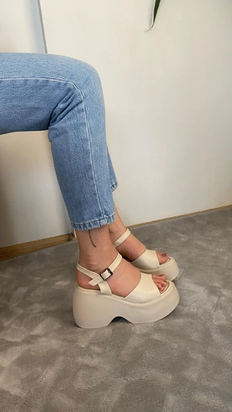 Kadın Dante Bej Tek Bantlı Kalın Taban Ortopedik Sandalet K-3010 - 2