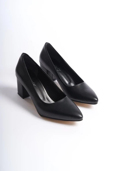 Kadın Camila Sitah Deri 6 Cm Kalın Topuklu Hafif Sivri Burunlu Klasık Ayakkabı - 4