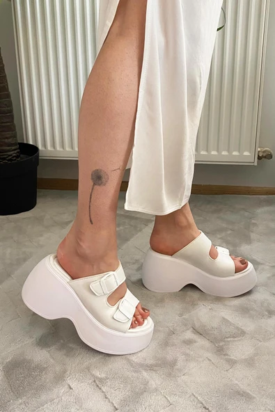 Kadın Oliver Beyaz İki Tokalı Kalın Taban Ortopedik Sandalet K-3040 - 3