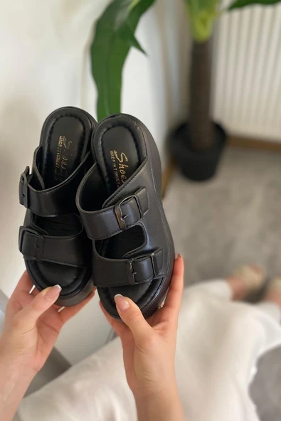 Kadın Oliver Siyah İki Tokalı Kalın Taban Ortopedik Sandalet K-3040 - 2