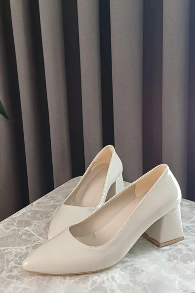 Kadın Nova Krem Rugan 6,5 cm Kalın Topuklu Stiletto - 2