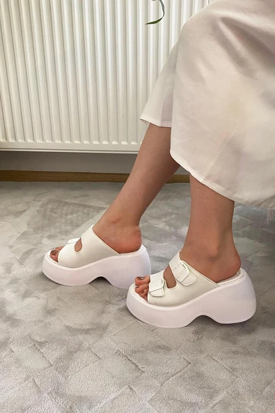 Kadın Oliver Beyaz İki Tokalı Kalın Taban Ortopedik Sandalet K-3040 - 5