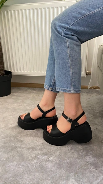 Kadın Dante Siyah Tek Bantlı Kalın Taban Ortopedik Sandalet K-3010 - 4