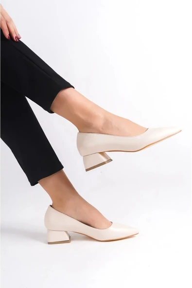 Kadın Mora Krem 3,5 cm Kalın Topuklu Ayakkabı - 3