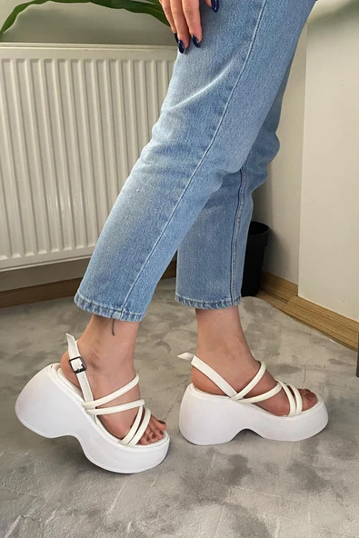 Kadın Anita Beyaz Biyeli Kalın Taban Ortopedik  Sandalet  K-3020 - 3