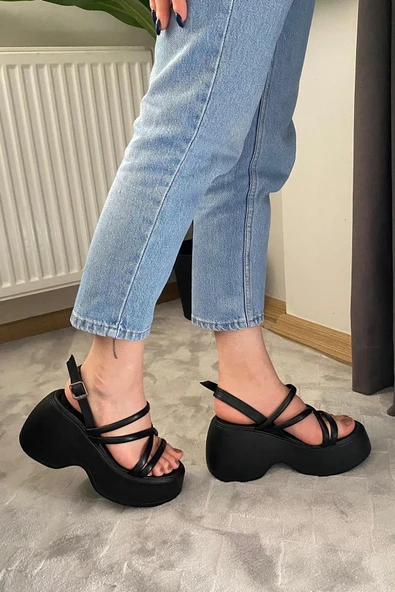 Kadın Anita Siyah Biyeli Kalın Taban Ortopedik  Sandalet  K-3020 - 2