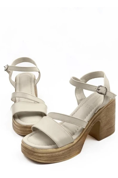 Kadın Ceylo Bej Ortopedik İç Taban Platform Topuk Sandalet - 2