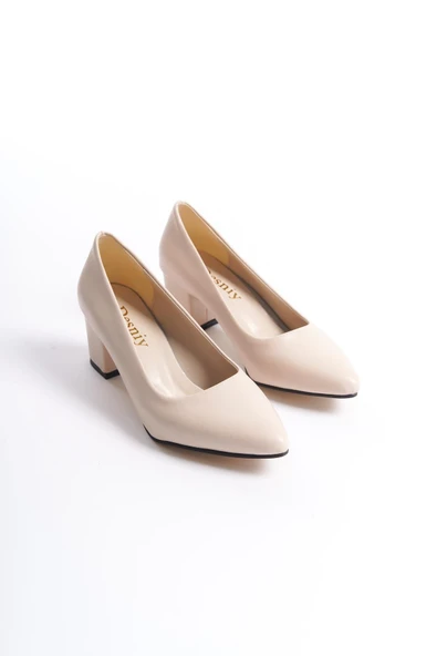 Kadın Camila Krem Deri 6 Cm Kalın Topuklu Hafif Sivri Burunlu Klasık Ayakkabı - 4