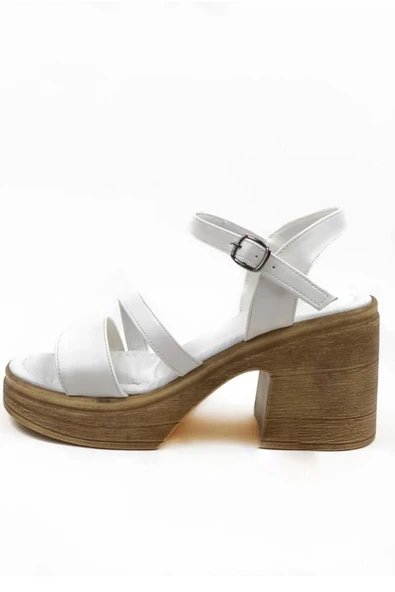 Kadın Ceylo Beyaz Ortopedik İç Taban Platform Topuk Sandalet
