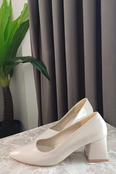 Kadın Nova Krem Rugan 6,5 cm Kalın Topuklu Stiletto - 3