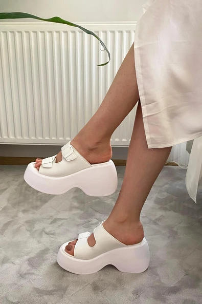 Kadın Oliver Beyaz İki Tokalı Kalın Taban Ortopedik Sandalet K-3040 - 4