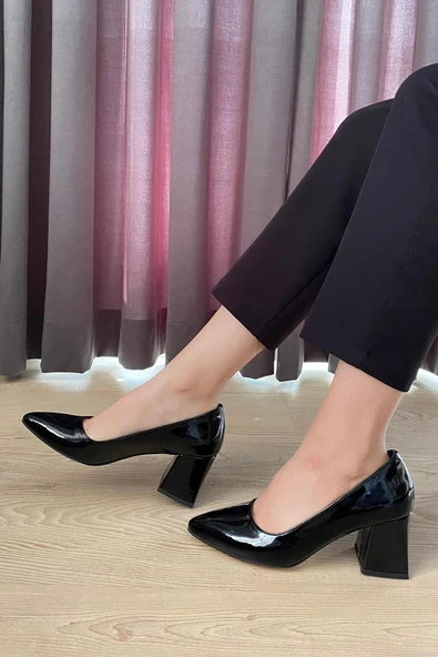 Kadın Nova Siyah Rugan 6,5 cm Kalın Topuklu Stiletto - 2