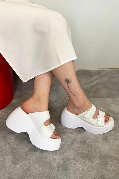 Kadın Oliver Beyaz İki Tokalı Kalın Taban Ortopedik Sandalet K-3040 - 2
