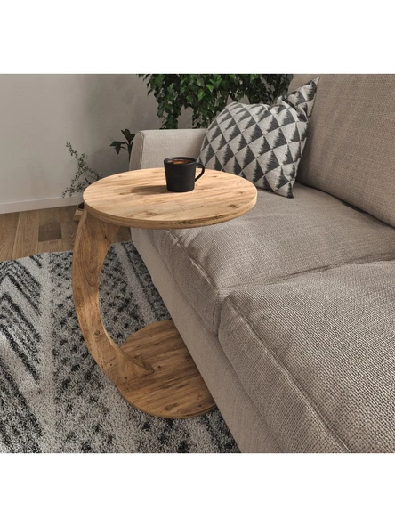 Tekerlekli C Sehpa Koltuk Sehpası  HAM MDF Yan Sehpa Zigon Sehpa Servis Sehpası - Atlantik Çam ürün görseli