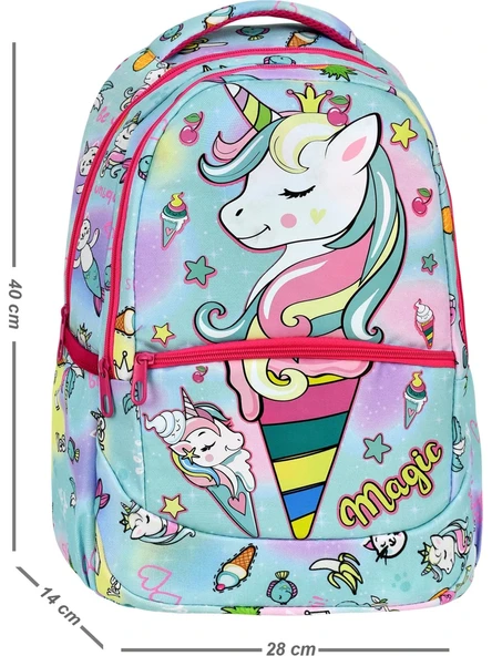 Yeşil Magic Unicorn Figürlü Kız İlkokul Sırt Çantası + Beslenme Çantası (2305) - 3