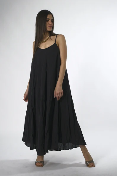 Abbra Kadın Modal Kırışık Askılı Elbise - 4