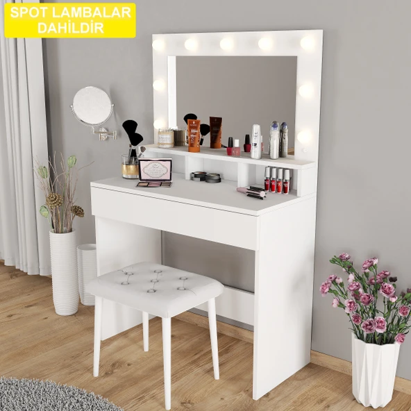 LİGHT MAKYAJ MASASI TABURELİ TAKIM ürün görseli 1