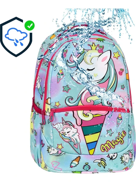 Yeşil Magic Unicorn Figürlü Kız İlkokul Sırt Çantası + Beslenme Çantası (2305) - 2