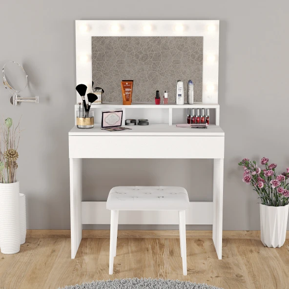 LİGHT MAKYAJ MASASI TABURELİ TAKIM - Resim 3