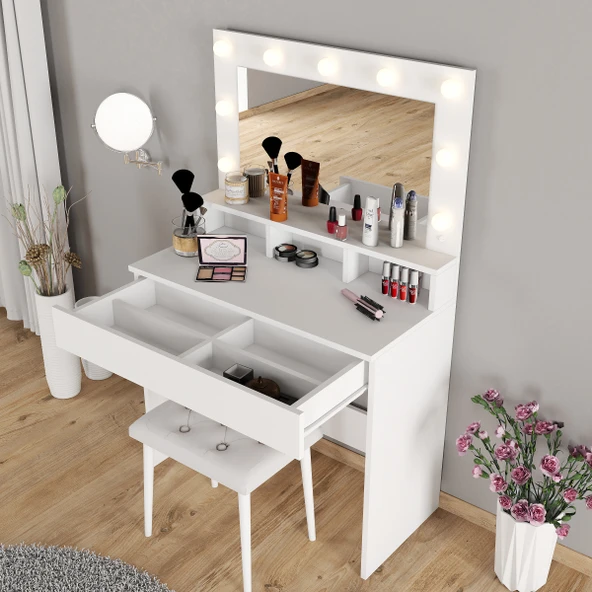 LİGHT MAKYAJ MASASI TABURELİ TAKIM - Resim 2