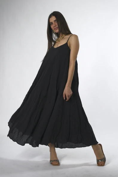 Abbra Kadın Modal Kırışık Askılı Elbise - 2