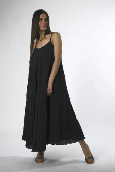 Abbra Kadın Modal Kırışık Askılı Elbise - 3