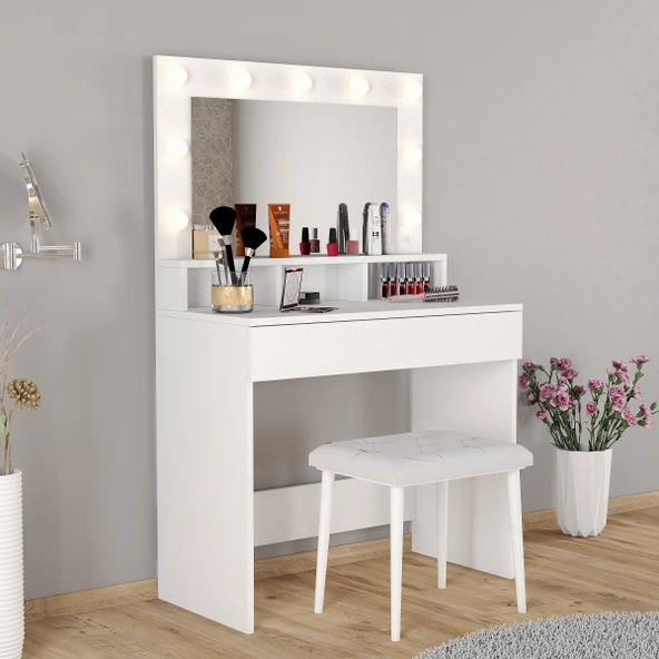 LİGHT MAKYAJ MASASI TABURELİ TAKIM - Resim 5