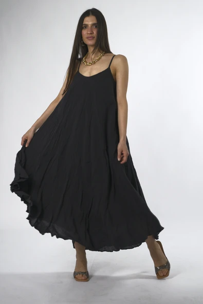 Abbra Kadın Modal Kırışık Askılı Elbise