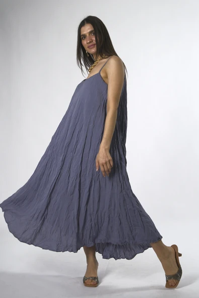 Abbra Kadın Modal Kırışık Askılı Elbise - 9