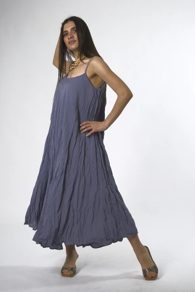 Abbra Kadın Modal Kırışık Askılı Elbise - 10