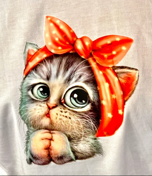 ASK-COTTON PENYE UNİSEX KEDİ BASKILI - Resim 2