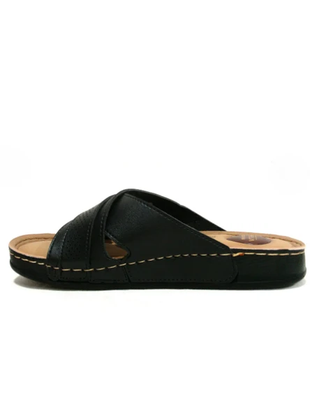 Apella Siyah Tokalı Çapraz Bant Anatomik Comfort Kadın Terlik - Resim 3