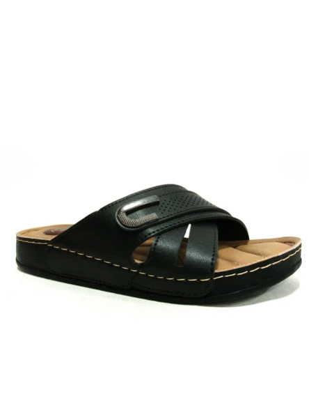 Apella Siyah Tokalı Çapraz Bant Anatomik Comfort Kadın Terlik - Resim 11