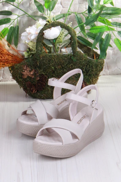 Fort 05-7008 Soft Rahat Toka Detaylı Dolgu Taban Çapraz Bant Kadın Sandalet - Resim 11