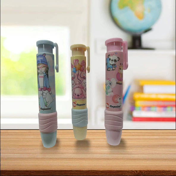 Fixpoint -3 Adet- Mekanik Otomatik Pastel Renkler Kız Seti Roket Silgi (P-1307) - 2