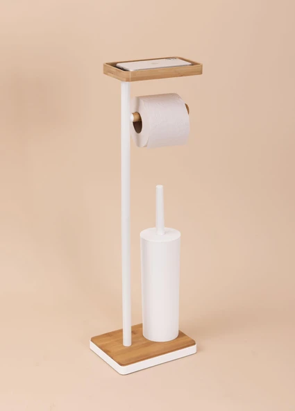 The Mia Tepsili ve Fırçalı Tuvalet Kağıdı Standı Beyaz 760 - Resim 3