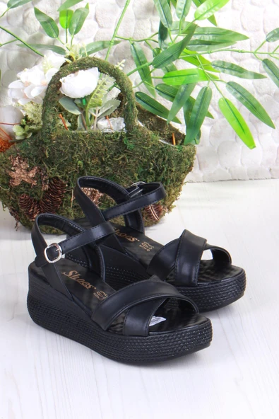 Fort 05-7008 Soft Rahat Toka Detaylı Dolgu Taban Çapraz Bant Kadın Sandalet - Resim 4