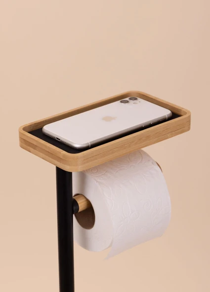 The Mia Tepsili ve Fırçalı Tuvalet Kağıdı Standı Siyah 759 - Resim 2