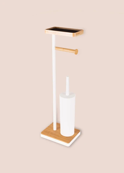 The Mia Tepsili ve Fırçalı Tuvalet Kağıdı Standı Beyaz 760 - Resim 5