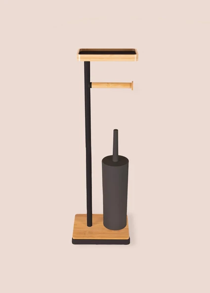 The Mia Tepsili ve Fırçalı Tuvalet Kağıdı Standı Siyah 759 - Resim 4