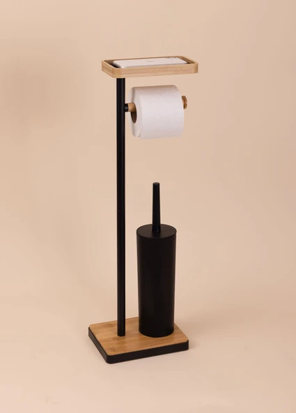 The Mia Tepsili ve Fırçalı Tuvalet Kağıdı Standı Siyah 759 - Resim 3