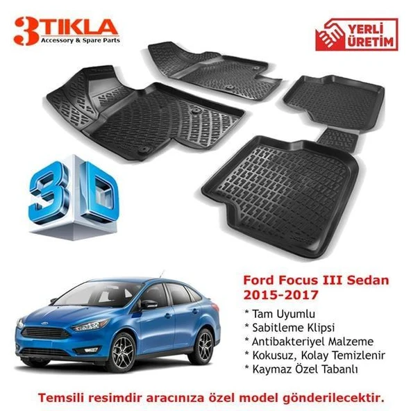 Focus III Sedan 2014-2018 Premium 3D Havuzlu Paspas Seti ürün görseli 1