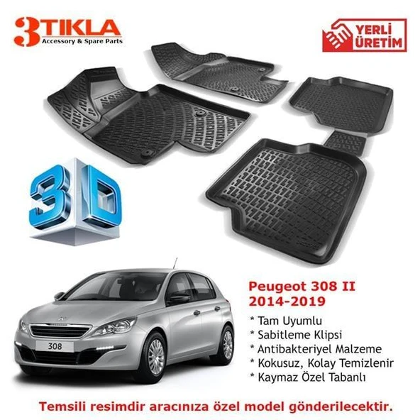 Peugeot 308 II 2014-2019 Premium 3D Havuzlu Paspas Seti ürün görseli 1