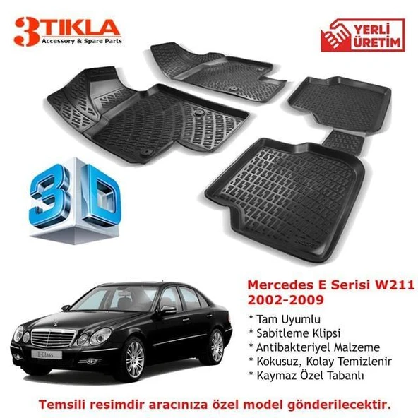 Mercedes E Serisi W211 2002-2009 Premium 3D Havuzlu Paspas Seti ürün görseli 1