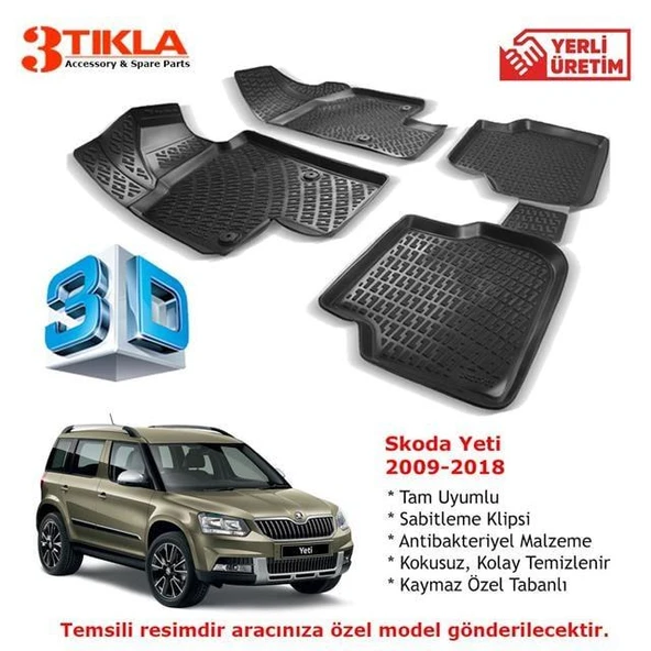Skoda Yeti 2009-2018 Premium 3D Havuzlu Paspas Seti - 1