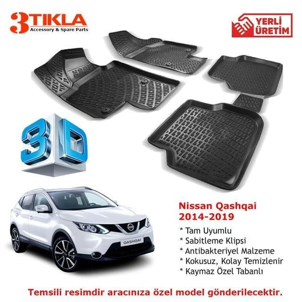 Nissan Qashqai 2014-2020 Premium 3D Havuzlu Paspas Seti ürün görseli 1