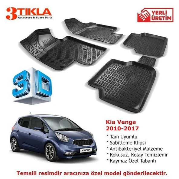 Kia Venga 2010-2017 Premium 3D Havuzlu Paspas Seti ürün görseli 1