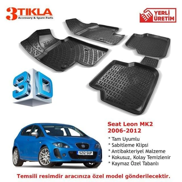 Seat Leon MK2 2006-2012 Premium 3D Havuzlu Paspas Seti ürün görseli 1